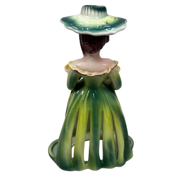 Vintage Kreiss Southern Belle Lady Figurine Napkin Toothpick Holder Green MCM - Picture 3 of 12